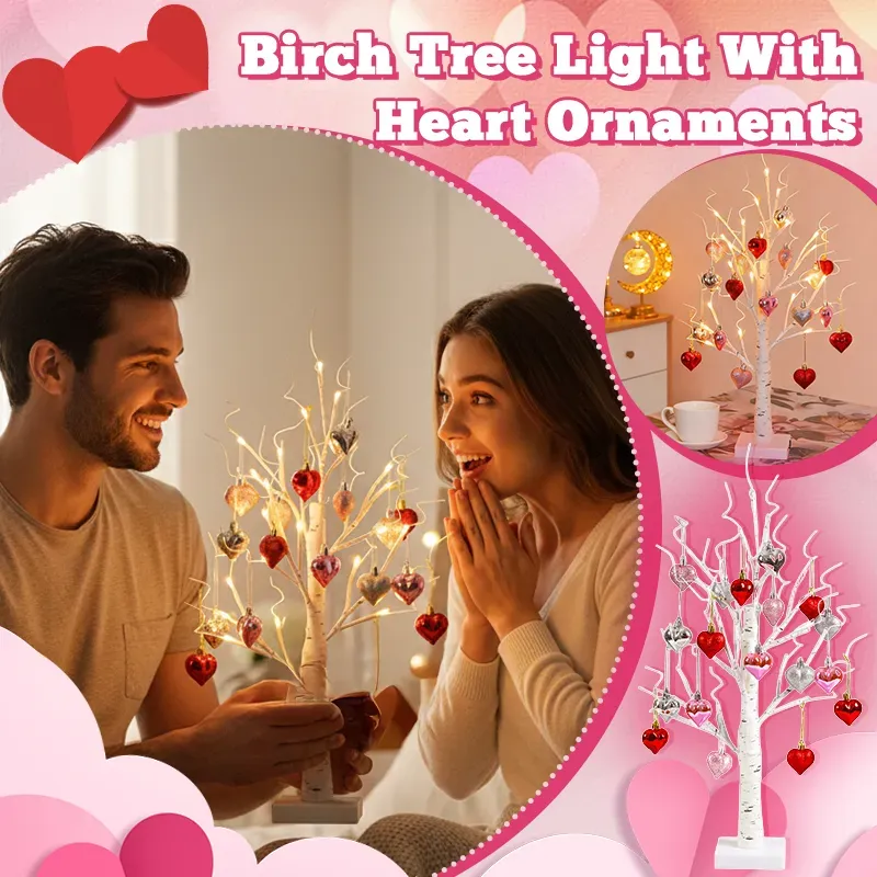 Romantic Heart-Shaped Birch Tree Lamp